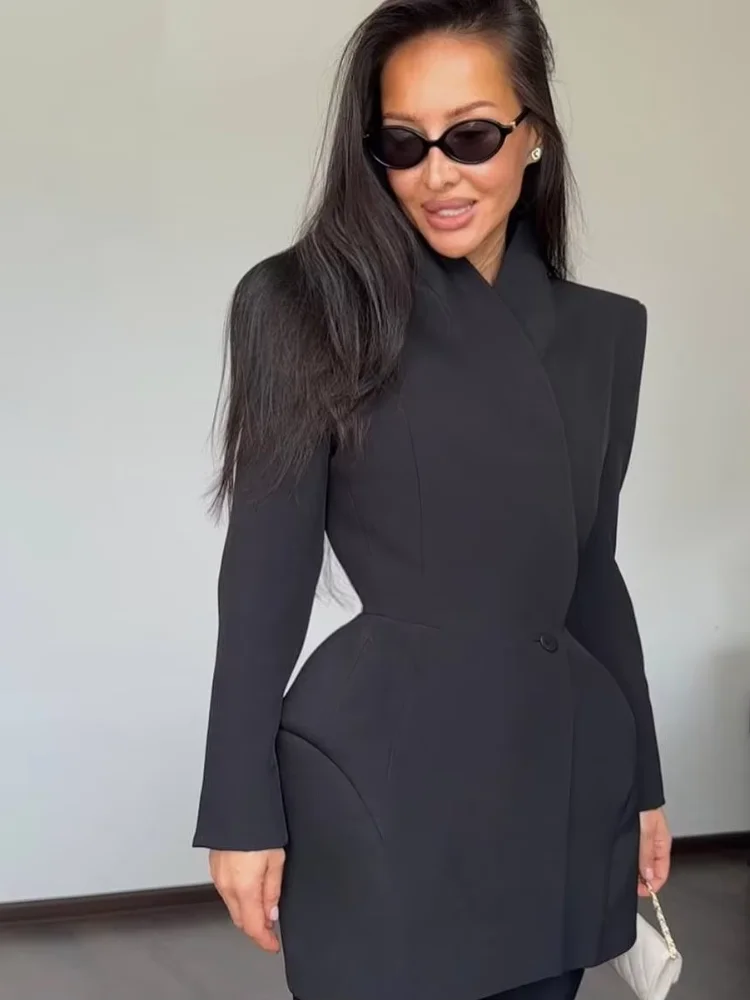 

Шикарный костюм с затягивающей талией, женский пиджак с v-образным вырезом и длинными рукавами, на одной пуговице, тонкое пальто, 2026, женские весенние куртки для поездок на работу
