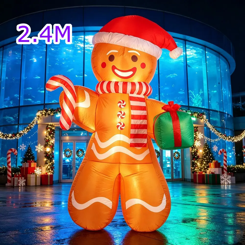 2.4M Christmas Built LED Lights Inflatable Gingerbread Man Candy Sticks Suitable For Indoor Outdoor Courtyard Lawn Decoration