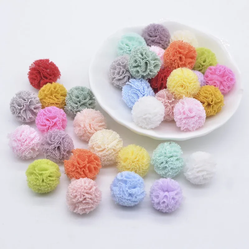 100Pcs/lot 15mm Colorful Elastic Mesh Chiffon Ball for DIY Children Headwear Bow Accessories Handmade Baby Clothes Hat Decor