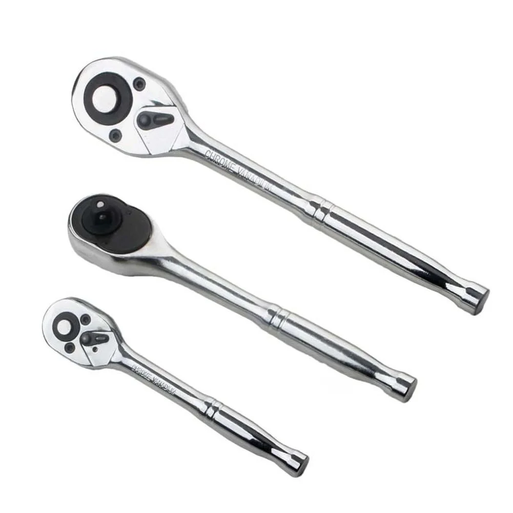 3pcs Ratchet Wrench Set Quick Release Knurled Handle Chrome Vanadium Steel Socket Tool Kit For Automotive Repair Maintenance