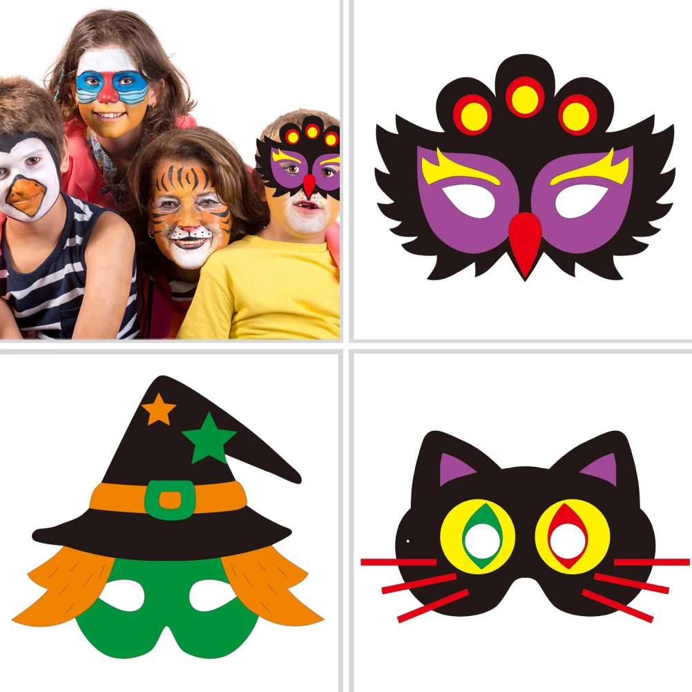 

4 Sets Masks DIY Creative Kids Crafts Parties Costume Props Prom Halloween EVA Masquerade Cartoon Face Child