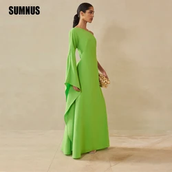 SUMNUS Elegant Green Stretch Satin Mermaid Evening Dresses One Shoulder Flare Sleeve Arabic Women Prom Gowns Formal Dress 2024