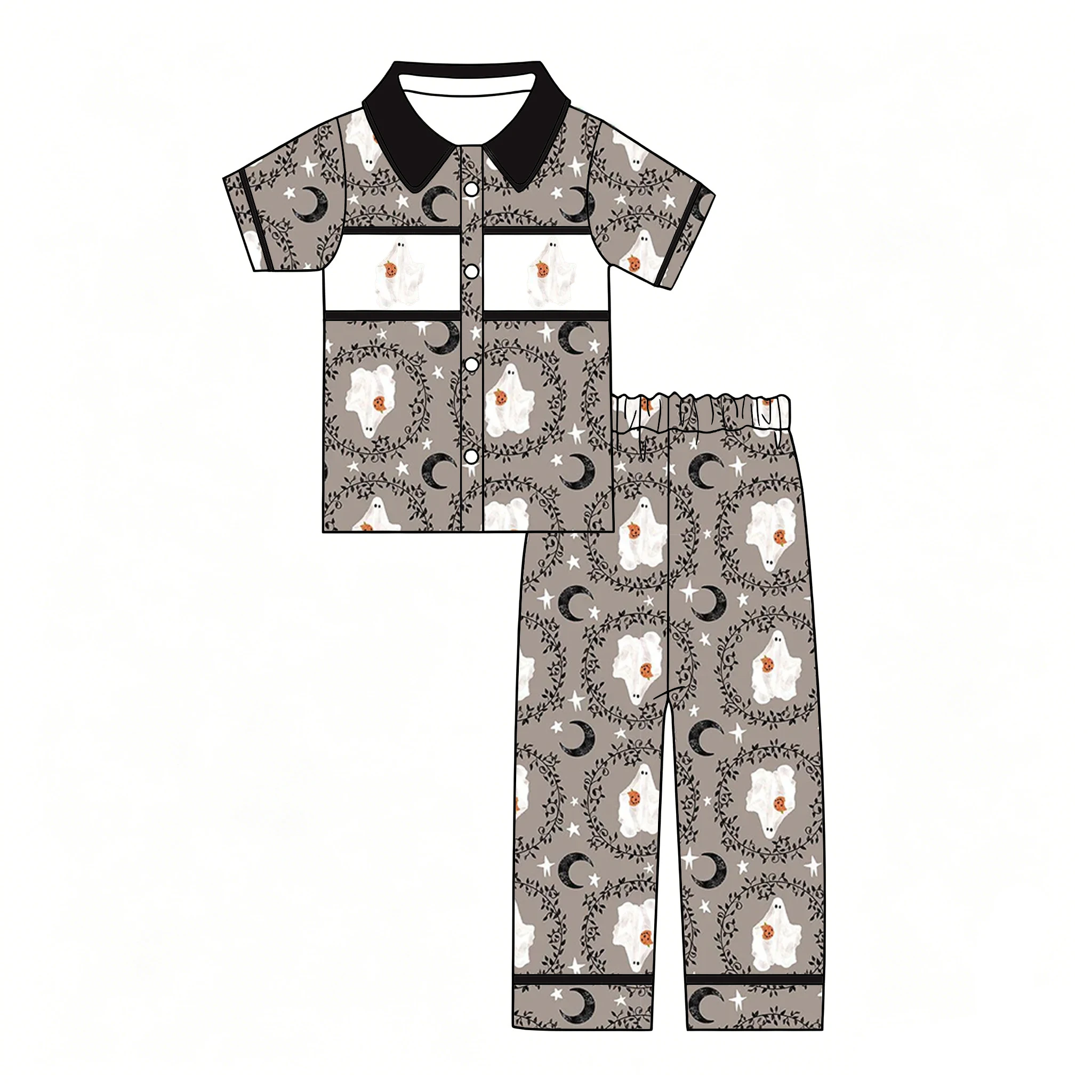 Halloween Kids Boutique Pajamas Set Short Sleeves Long Pants Girls Pajamas Set Cartoon Funny Pumpkin Print Wholesale Boys Pjamas