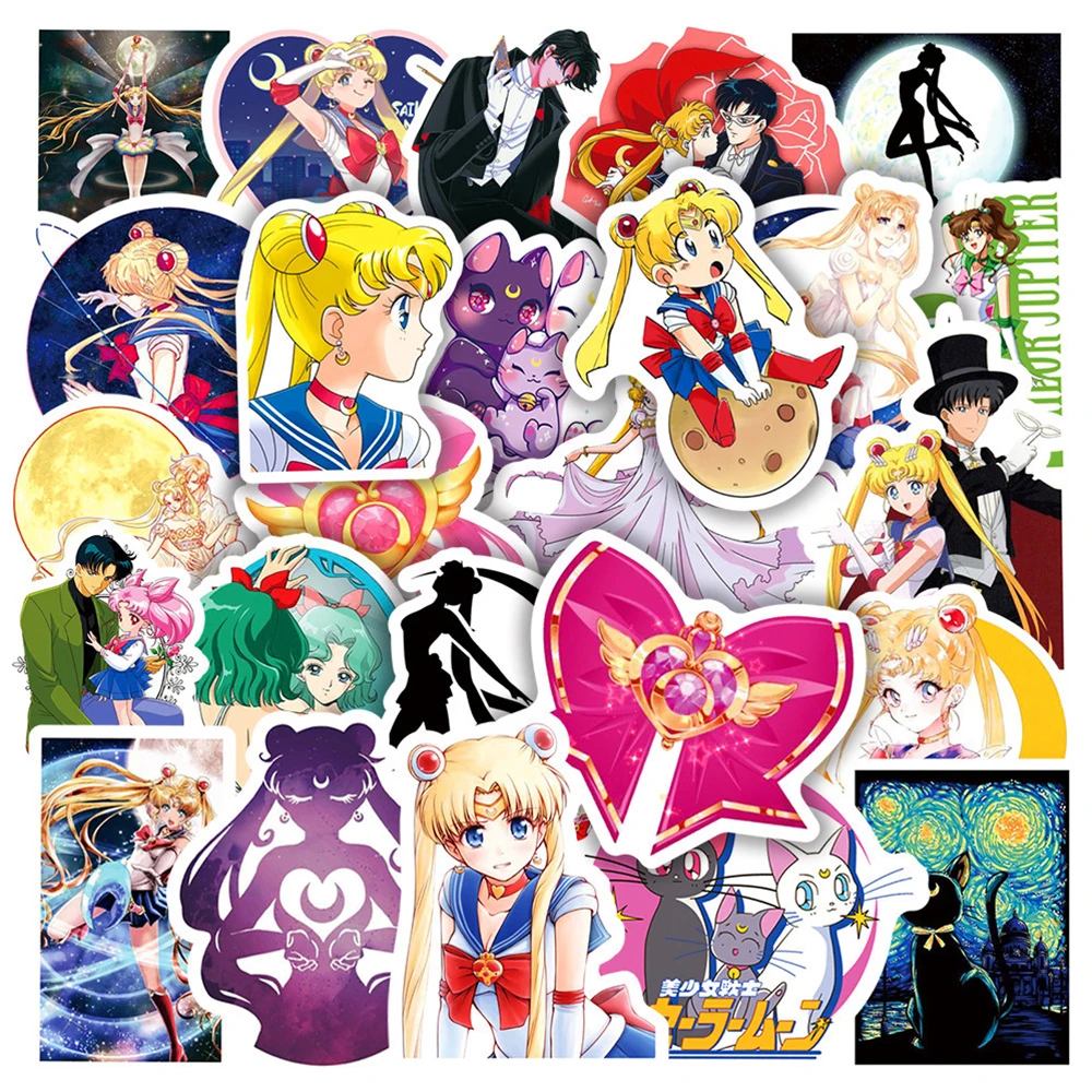 50/100pcs Kawaii Sailor Moon Anime Stickers Aesthetics Girls Cartoon Sticker Laptop Suitcase Scrapbooking Decoration Decal Gift