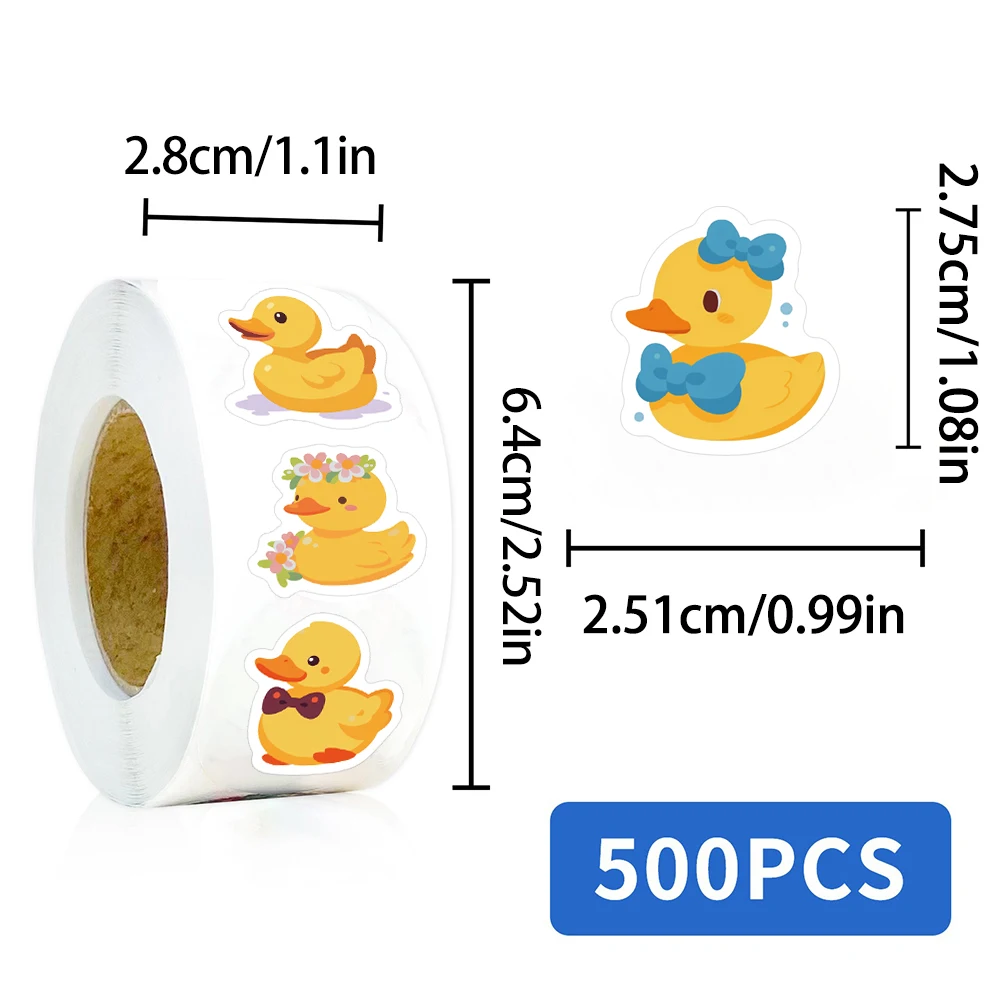 500PCS/Roll Classic Fun Cute Duck Roll Sticker 10 Different Pattern Creative Envelope Invitation Clipbook Phone Case Gift Decal