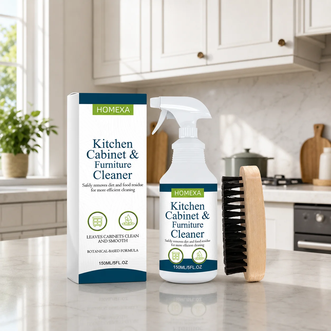 150ml Kitchen Cabinet Cleaner Spray with Brush for Wood Stainless Steel Painted Surfaces Powerful Grease Remover Durable