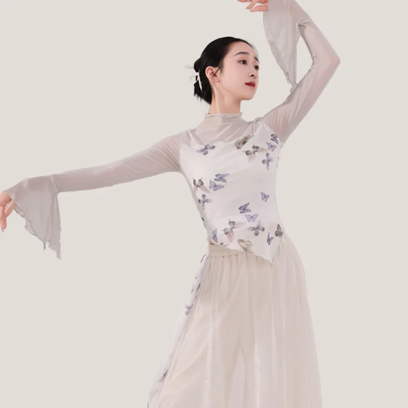 ملابس الرقص الكلاسيكية الإناث المعلم الكبار ربيع جديد سليم أنيق فراشة مطبوعة غزل الجسم ممارسة البدلة مجموعة