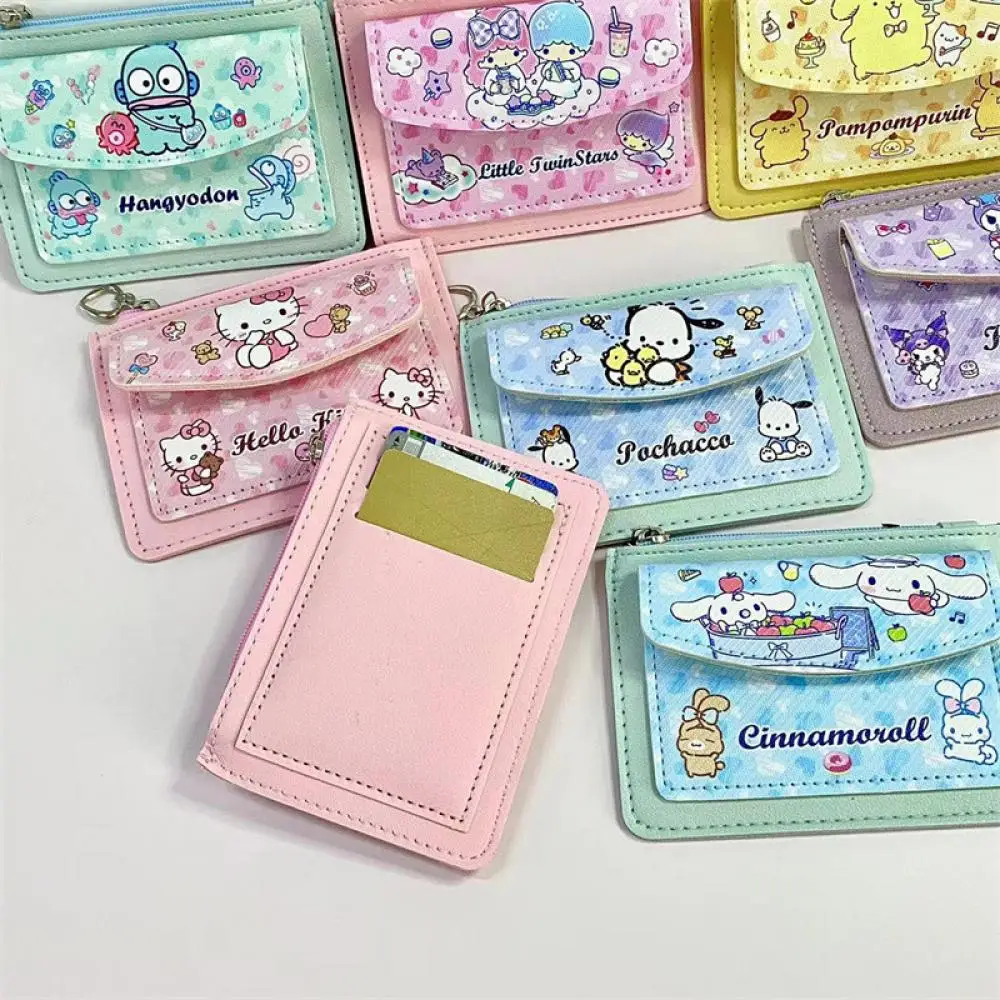 Sanrio Cinnamoroll Kuromi cartoon Full printing coin purse PU ID card holder coin Storage card bag Keychain pendant decoration