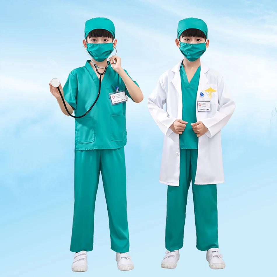 Children Hospital Role Play Costumes White Lab Coats for Little Doctors and Nurses Performances and Play Children Sets