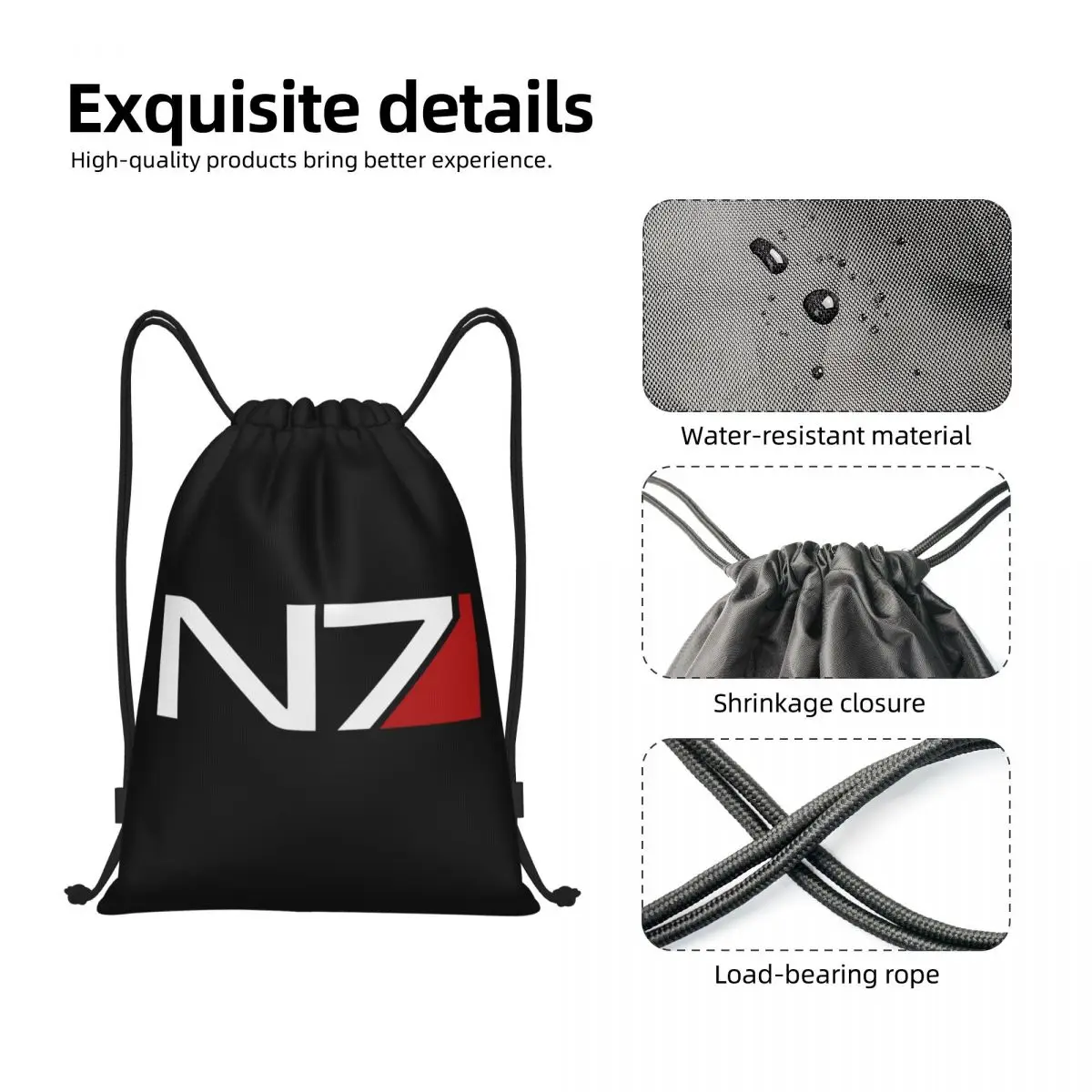 Custom Video Game Mass Effect N7 Drawstring Tas Vrouwen Heren Lichtgewicht Sport Gym Opslag Rugzak