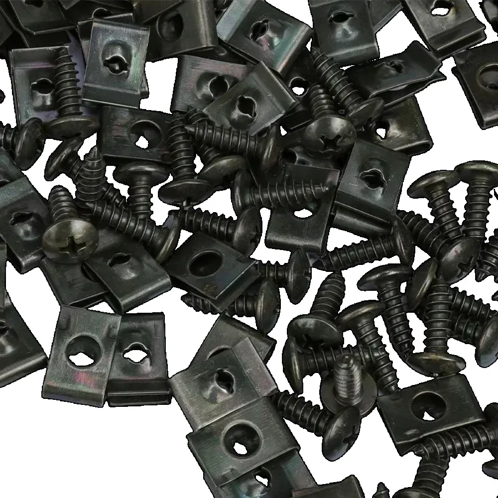 Zinc plated u shaped self tapping screws 100 pcs for car motorcycle body panel fender metal sheet fastening