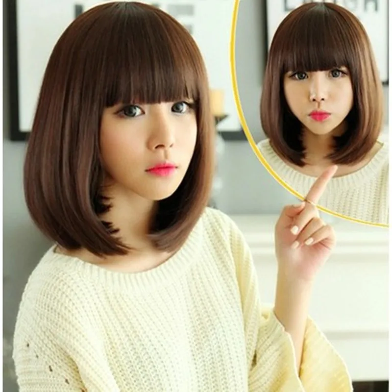 Yiwu wigs Short Hair Women's wigs Fluffy bangsboboRealistic pear-shaped headpiece hair