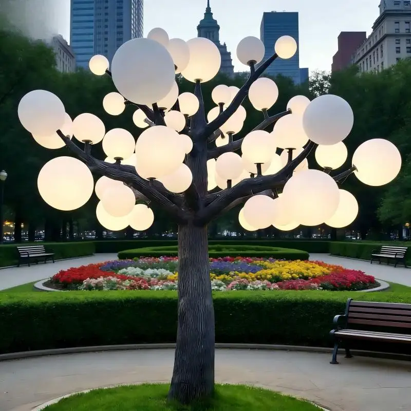 Romantic RGB LED Ball Tree Light IP65 Remote Control Rechargeable Dimmable Artificial Tree Ground Spike Outdoor Christmas