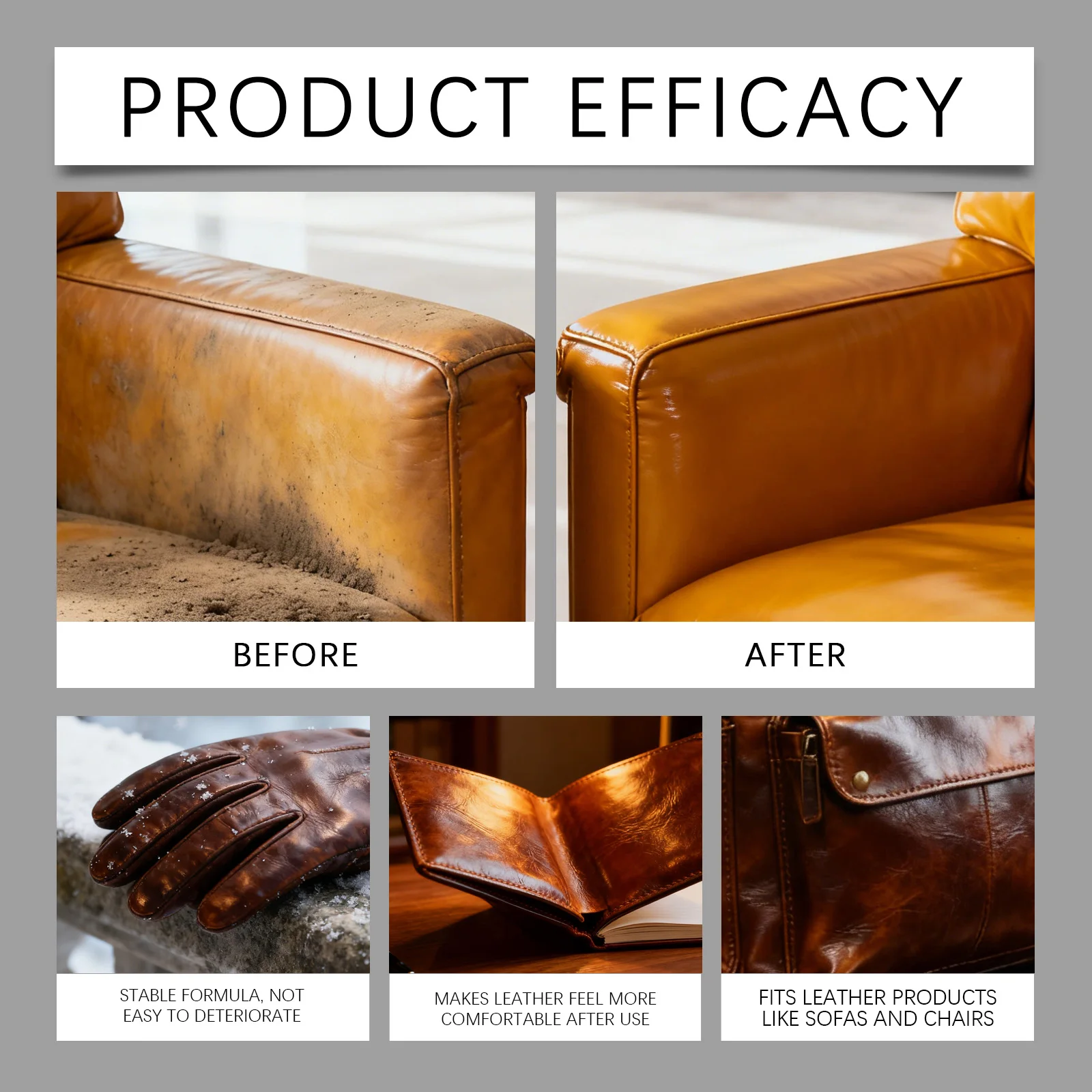 Leather Cleaner Conditioner Spray Gentle Formula Deep Cleaning Oil Stain Remover Shine Restorer for Car Sofa Shoes Bag 237ml
