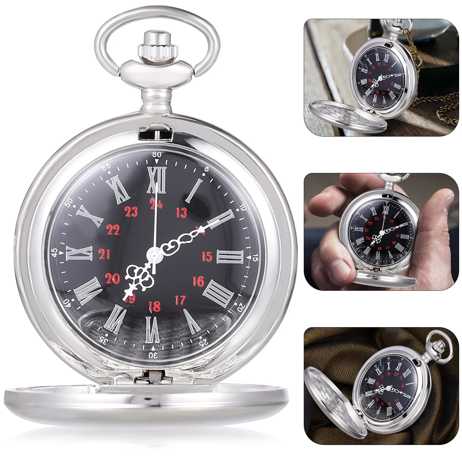 

Pocket Watch Round Chain Vintage Fob Large Roman Numeral Quartz Portable Classic Pocket Watches for Women Men Nurses
