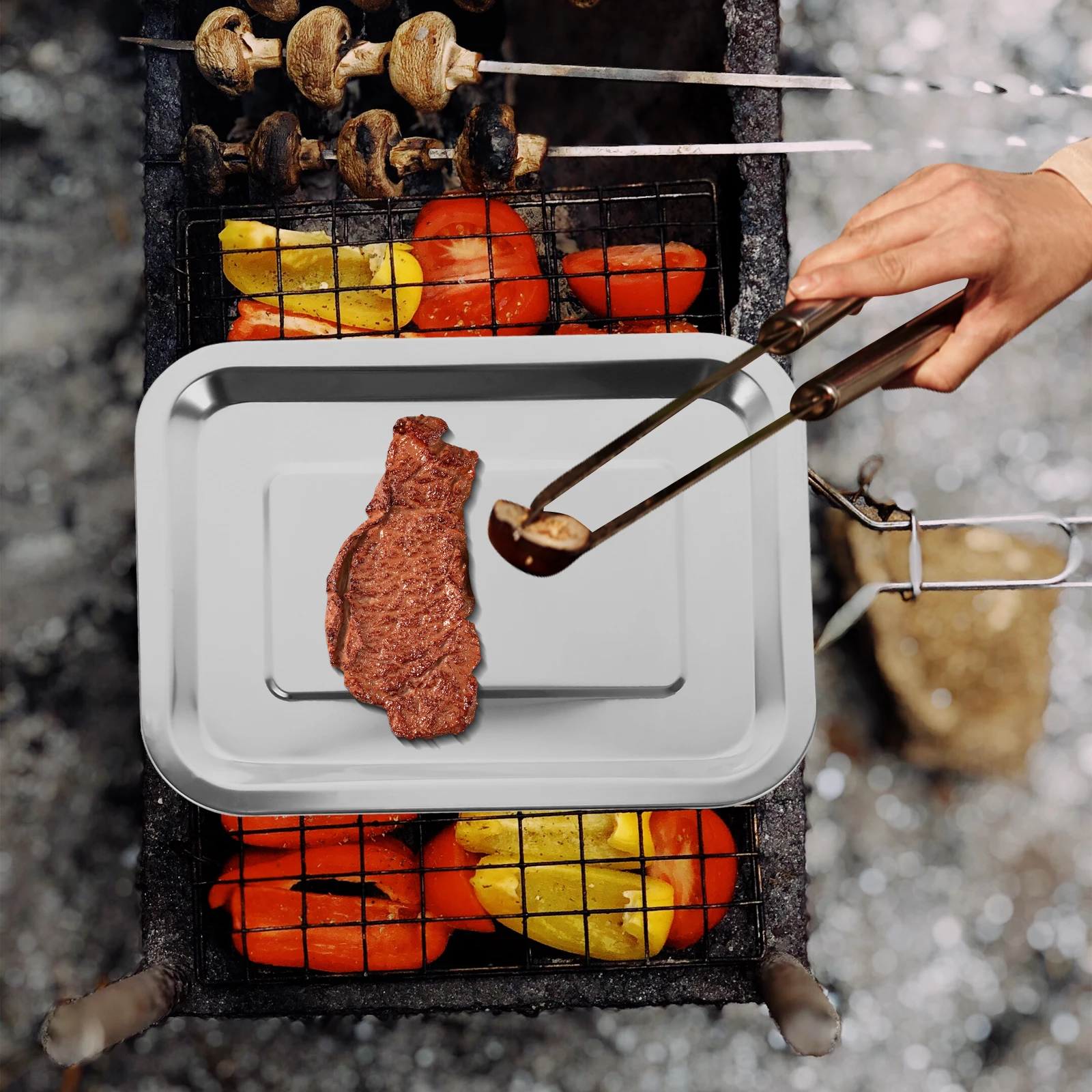 

Stainless Steel Baking Tray Pan Deep Edged Oven Tray for Bbq Salad Side Dish Serving Rectangular Food Plate Camping Party Use