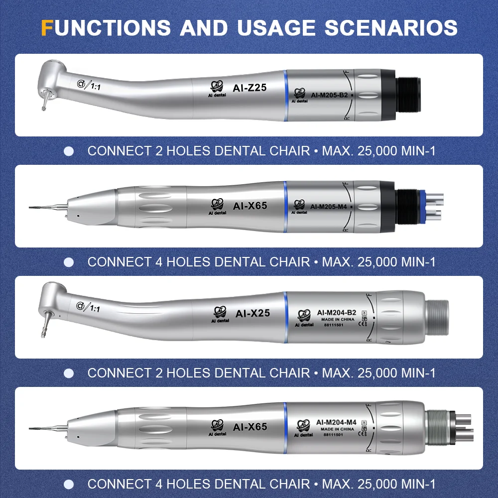 Minicuerpo de acero AI-M205-M4/B2, Micromotor de aire con PULVERIZADOR DE AGUA interno, contraángulo, pieza de mano recta de baja velocidad para