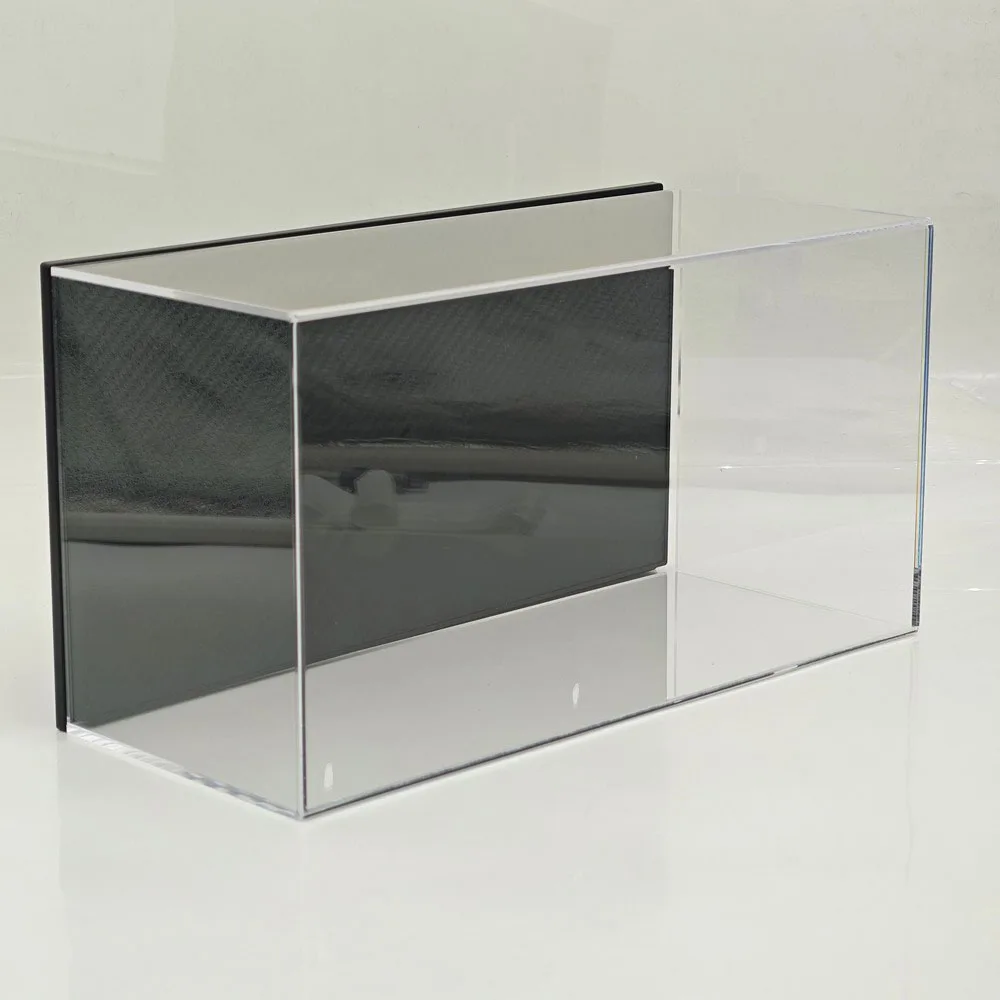 Scatole acriliche espositore supporto trasparente antipolvere con base nera in fibra di carbonio per modello di auto in scala 1/18