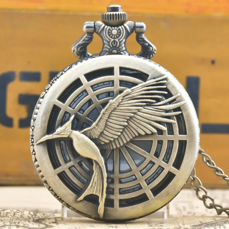 Винтажные бронзовые стимпанк белые крылья журавля резные кварцевые карманные часы ожерелье кулон цепочка для часов мужская женская цепочка подарок
