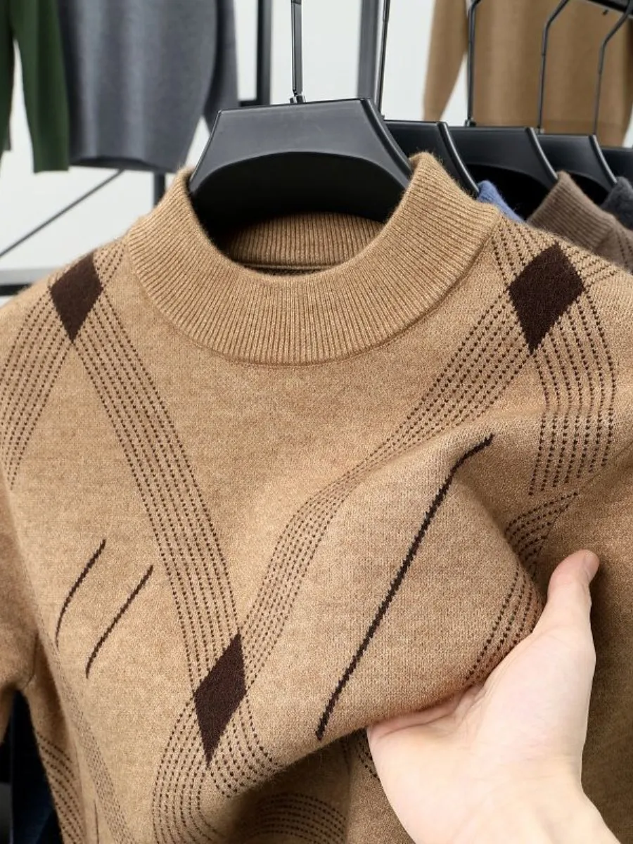 

Thiened High-end Knitted Sweater Mid-aged Men Winter f-high Collar Base Layer Warmth Woolen Camere Pullover Coat