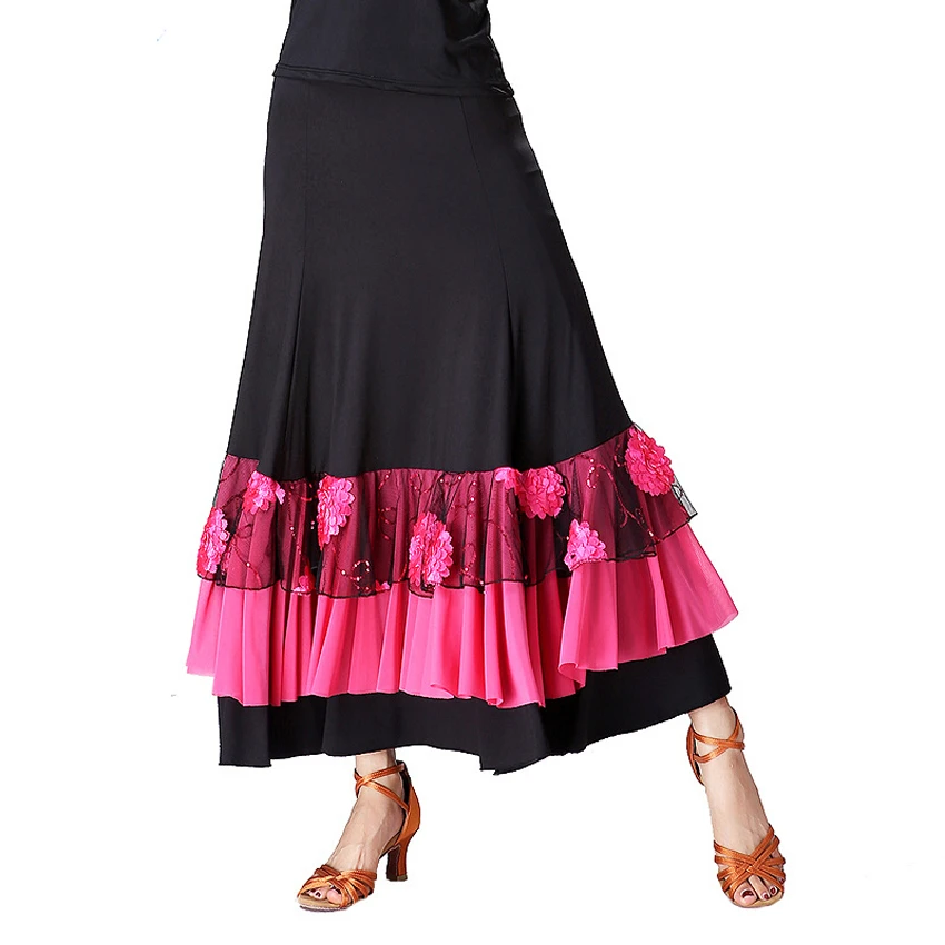 Vestido de práctica de salón de Flamenco para mujer, ropa de danza del vientre de lujo española, bordado de flores de lentejuelas, volante de ala grande, falda de escenario gitana