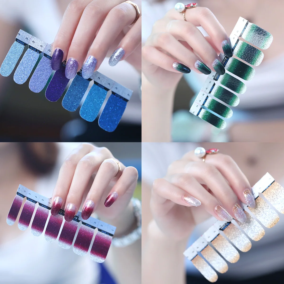 

14Pcs Women Nail Stickers Gradient Glitter Powder Nail Art Decals Fashion Manicure Tips for Parties Birthdays Holidays Fun