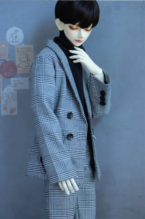 [High Quality] 1/3 Doll Fashionable Versatile Plaid Woolen Suit Jacket Pants For BJD Uncle Body Toys Fans DIY