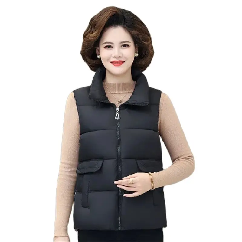 Autumn Winter Down Vest Jacket Women 2023 New Loose Stand-Up collar Vestidos Coat Waistcoat Outerwear Fashion Overcoat Female