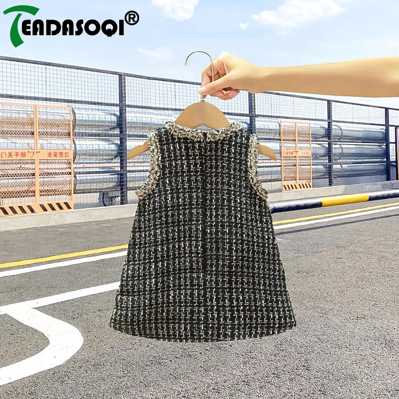 2-8Y Children Tank Dress For Girls Spring Autumn Plaid Worsted Woolen Vest Skirt Knee-length Casual Kids Princess Girl Dresses