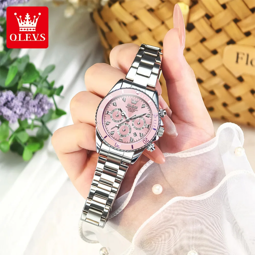OLEVS 5632 Womens Watch Original Fashion Quartz Watch Multi-function Dial Multifunctional Chronograph Ladies Watch With Box Gift