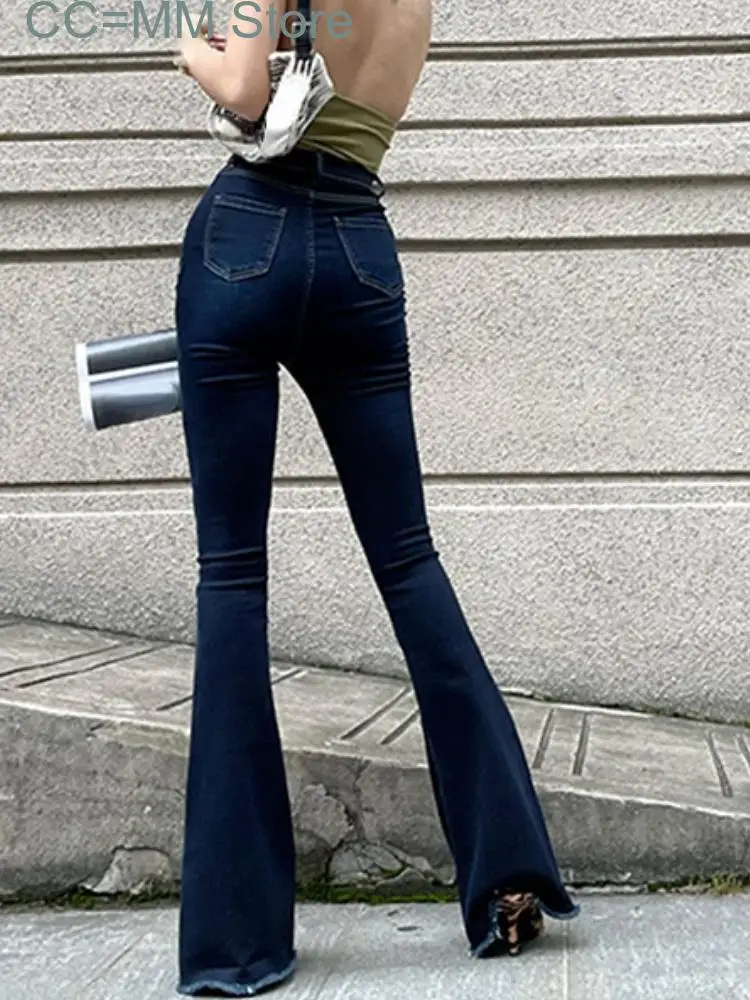 New Blue Casual Jeans Women Streetwear High Waist Vintage Skinny Flare Pants Female Washed Korean Style Sexy Denim Trousers