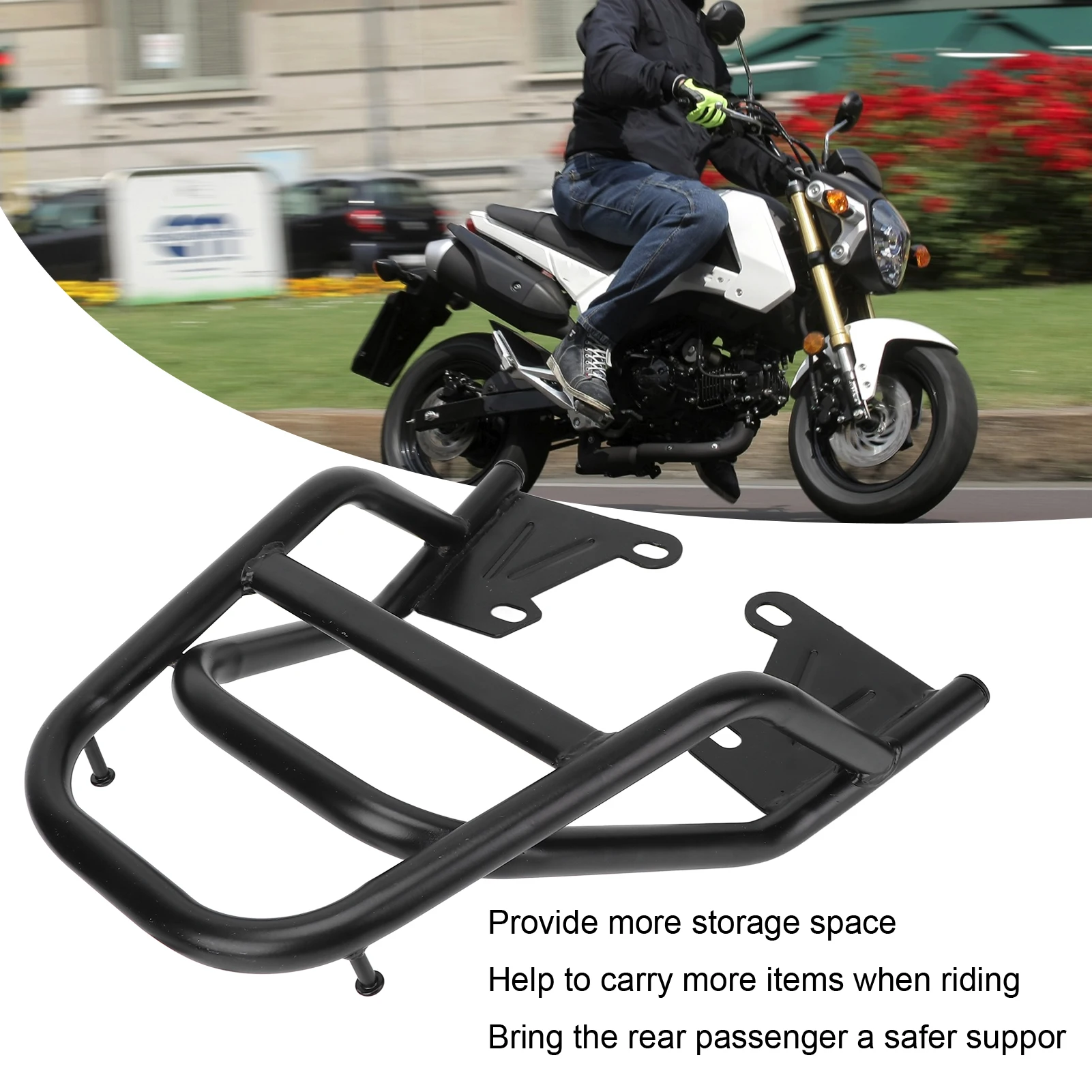

Motorcycle Rear Shelf Topcase Support Motorcycle Rear Handrail Rack Luggage Box Holder Iron Black Replacement for Grom MSX125 M3