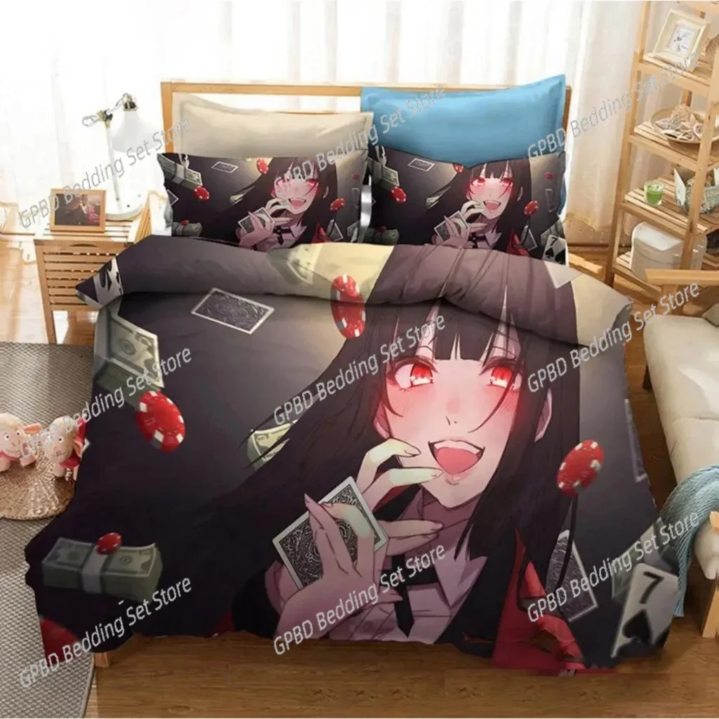 アニメ賭ケグルイ夢子 Jabami 3D 寝具セット布団カバー枕カバーシングルツインフルクイーンキングサイズ家の装飾キルト男の子ギフト