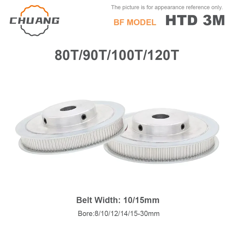 HTD 3M Timing Belt Pulley BF-Type 80T 90T 100T 120Teeth Keyway Hole 8/10/12/14/15-30mm For 10/15mm Wide Belt