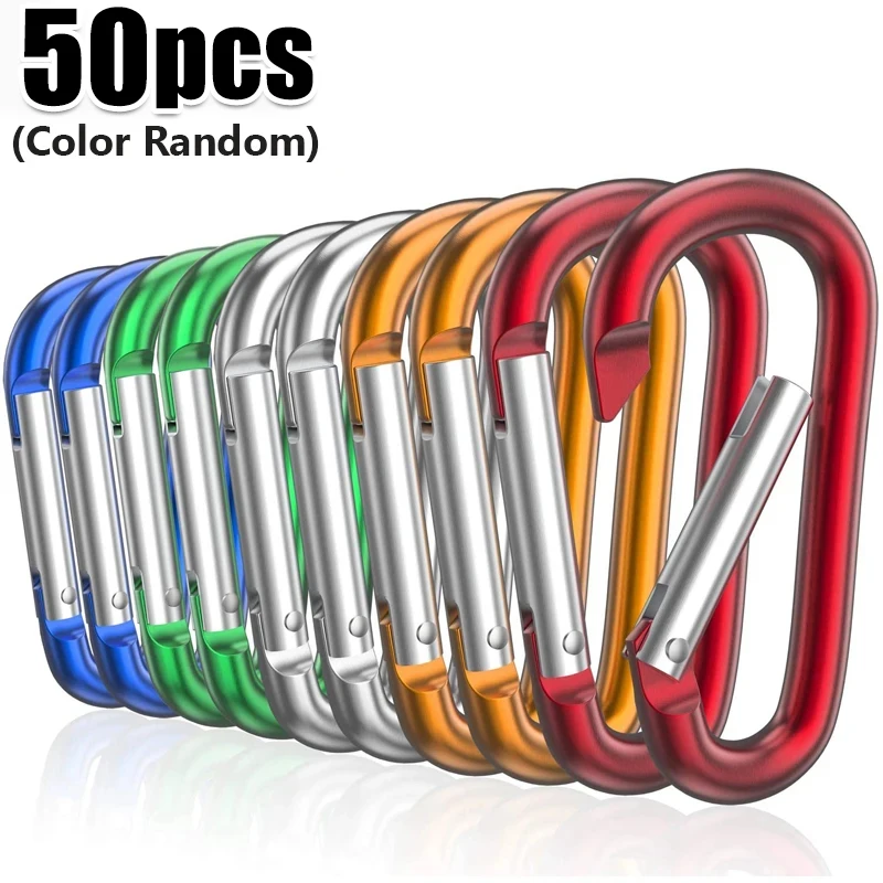 1-50Pcs Outdoor Climbing Aluminium Alloy D Shape Carabiner Survial Key Chain Camping Climb Hook Clip Backpack Buckle Keychain