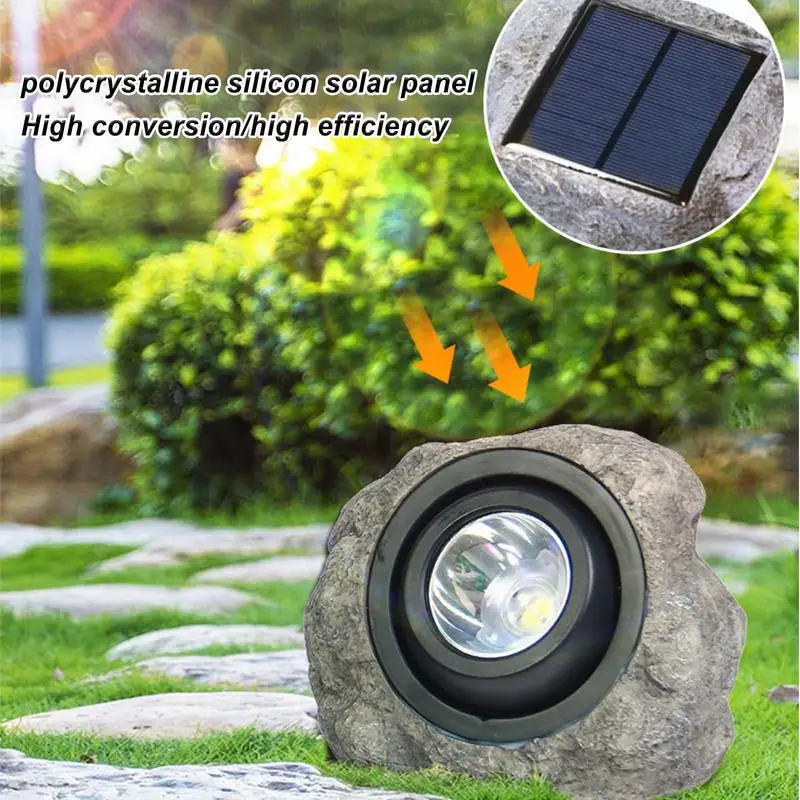 Luces solares de roca para patio, foco de paisaje, iluminación exterior, lámpara de piedra de imitación, roca de resina impermeable para césped de patio