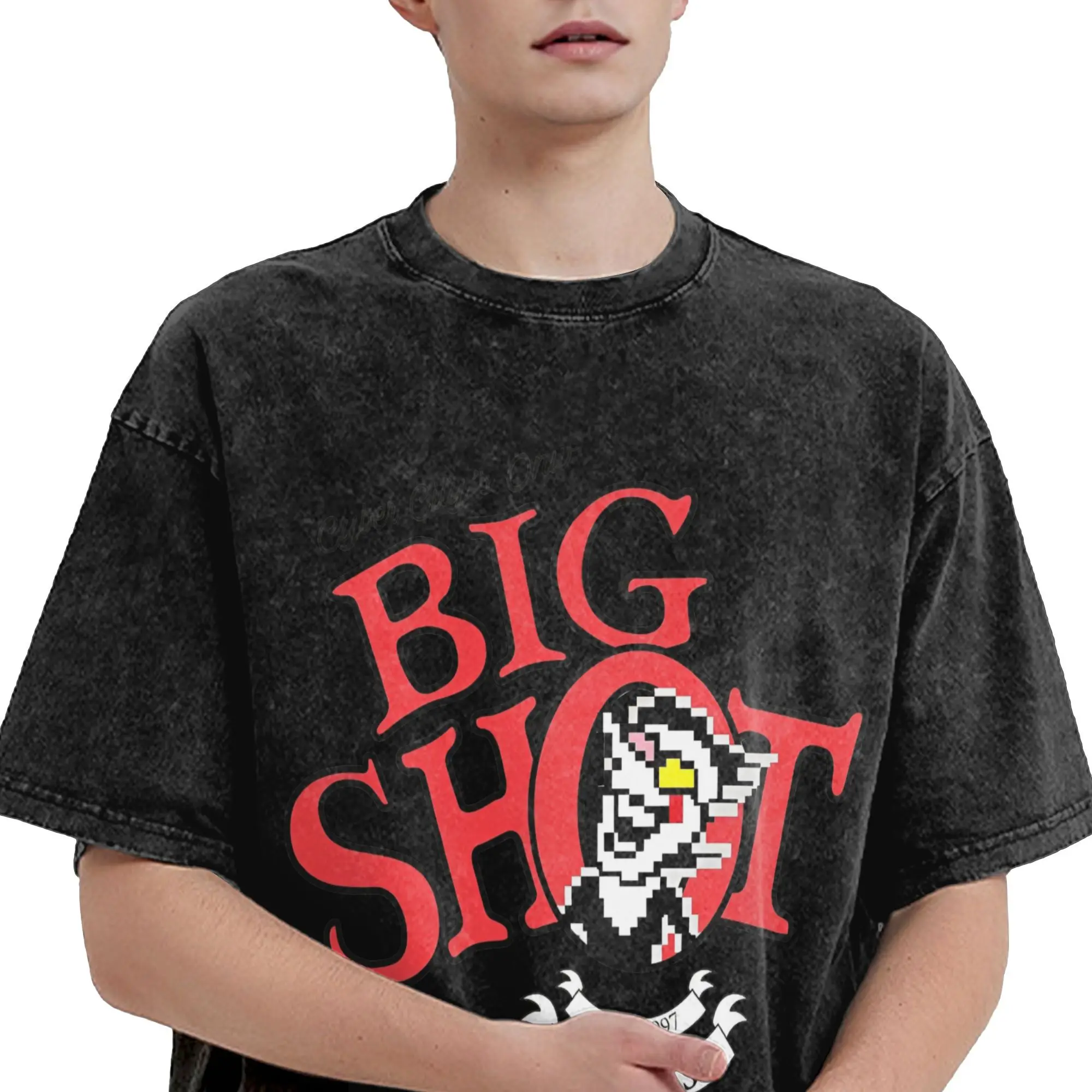 

DRINK BIG SHOT Deltarune стираная футболка мужские винтажные хлопковые футболки летние футболки с круглым вырезом в стиле Харадзюку свободные топы большого размера