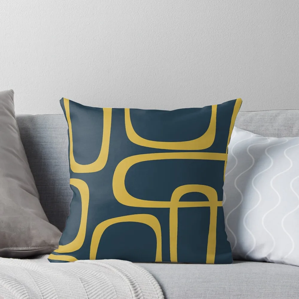 

Midcentury Modern Loops Retro Pattern in Light Mustard and Navy Blue Throw Pillow bed pillows pillow