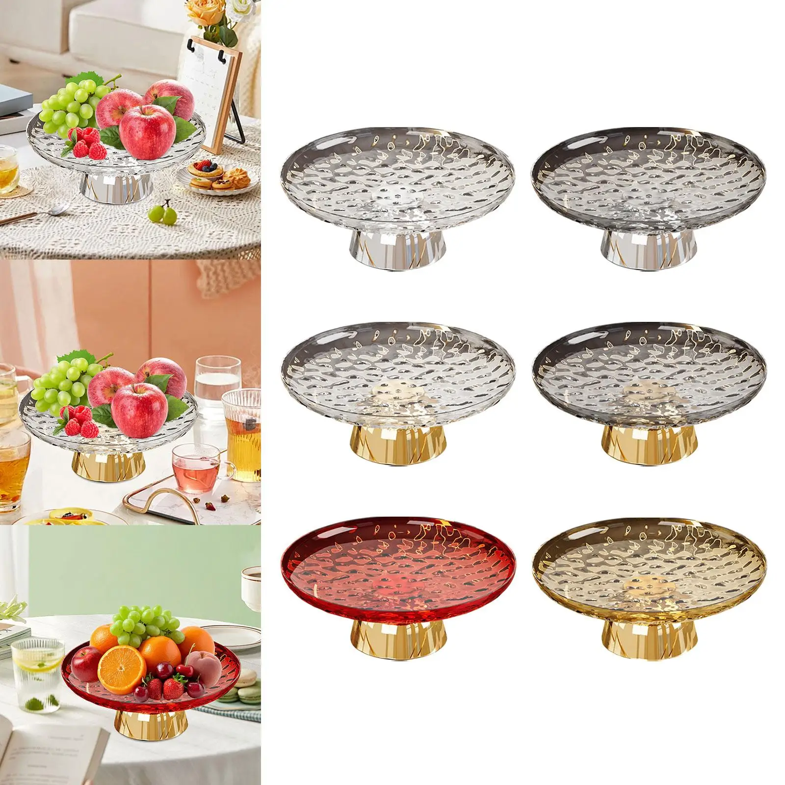 Round PET Pedestal Fruit Bowl Contemporary Footed Fruit Holder Decorative Kitchen Tray for Storing and Displaying Fruits Snacks
