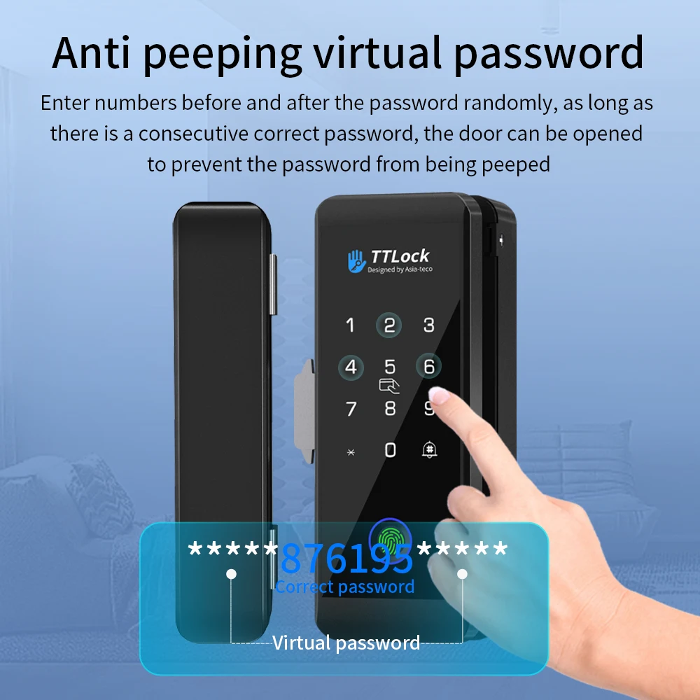 

Умный биометрический замок TTLOCK APP для раздвижных стеклянных дверей с отпечатком пальца, Bluetooth, электронный, офисный, с паролем, RFID 13.56 МГц, без ключа
