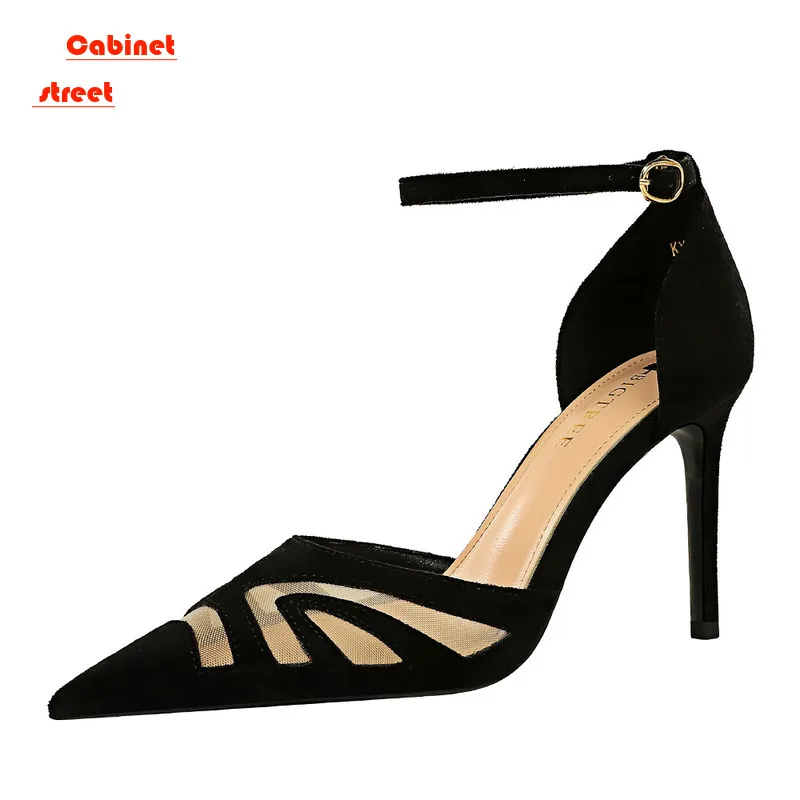 

Europe and the United States Slimming Large Size Stiletto Heels Shallow Mouth Pointed Sexy Hollowed-out One-line Sandals Pumps