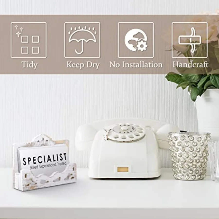 حامل بطاقة عمل عتيق عرض حامل بطاقات خشبي مفتوح منظم بطاقات الأعمال المزرعة عرض بطاقة العمل المجوفة fo #4