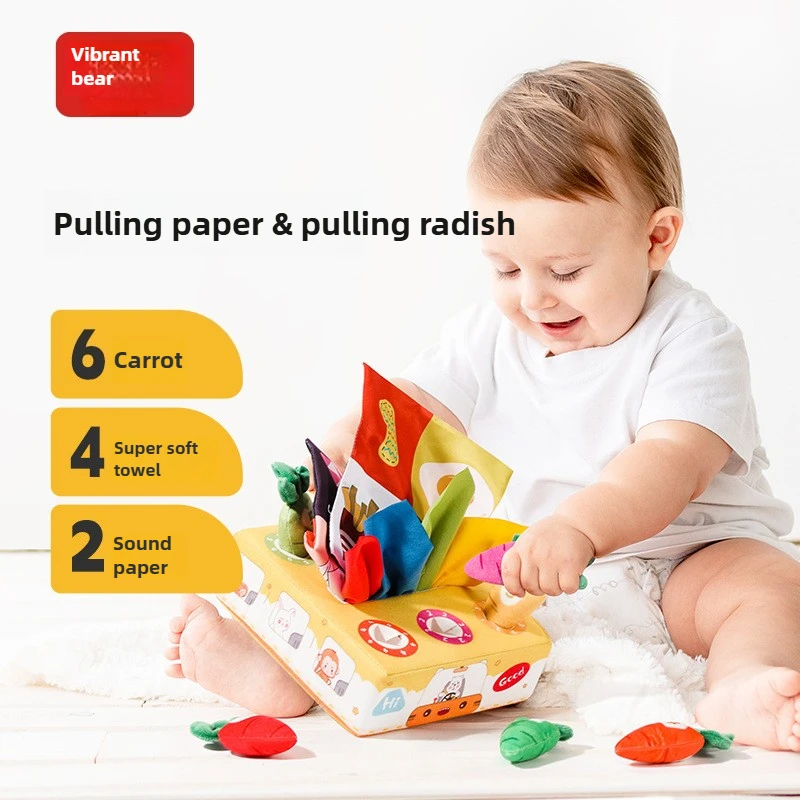 

Baby's Delicate Tissue Box and Paper Drawing Radish Toy, A Two-in-one Infant Early Education Soothing Develop Perceptual Skills