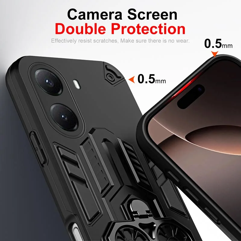 حافظة مدرعة مقاومة للصدمات لهاتف Xiaomi Redmi 14C A5 A4 A3 Pro Note 14 Pro Plus Poco X7 Pro C75 C71 4G 5G غطاء حامل البنصر المزدوج