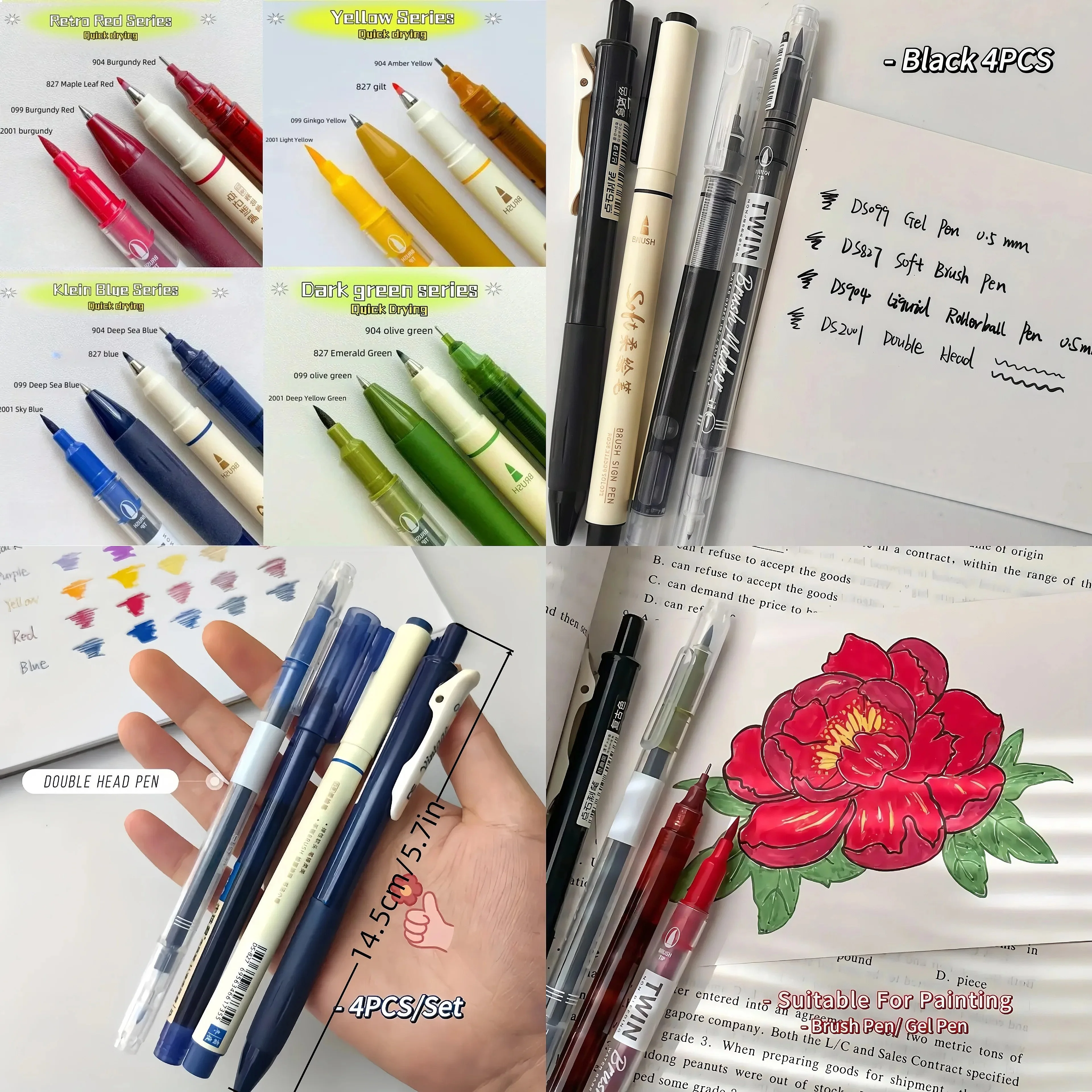 4Pcs Vintage Pens Set, Quick-Dry Ink Smooth Writing, Compatible Multiple Tips for Office Work Notebooks