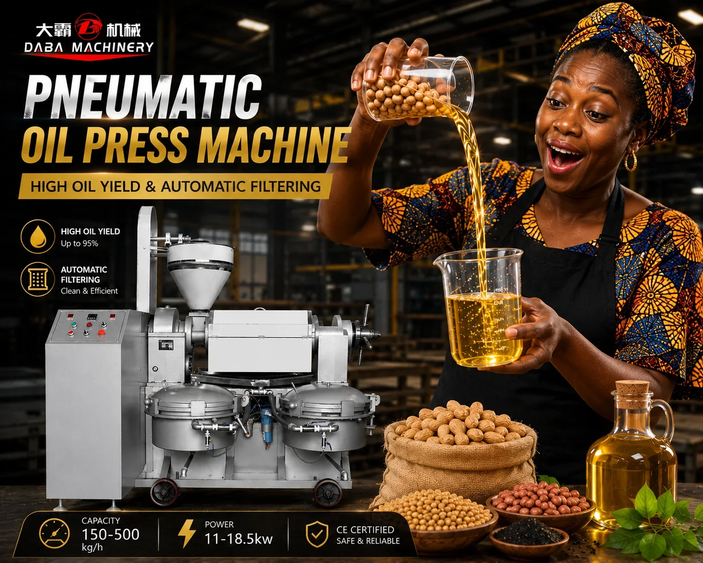 Fully Automatic Pneumatic Oil Press Machine for Peanut & Sesame Cold Pressing