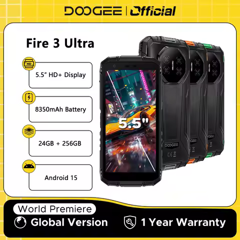Global Version DOOGEE Fire 3 Ultra Rugged Phone 5.5" HD+ Display 24GB 256GB 8350mAh Battery UNISOC T7200 16MP+20MP NFC Android15