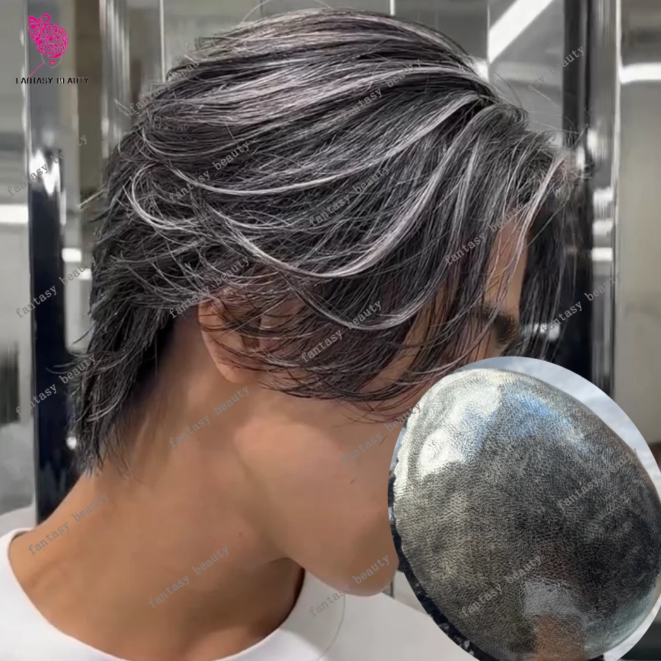 

Super Natural Hairline 1B40 1B651B80 Grey Male Hair Toupee Dark Brown #2 Human Hair Undetectable Durable Full PU Men Prosthesis