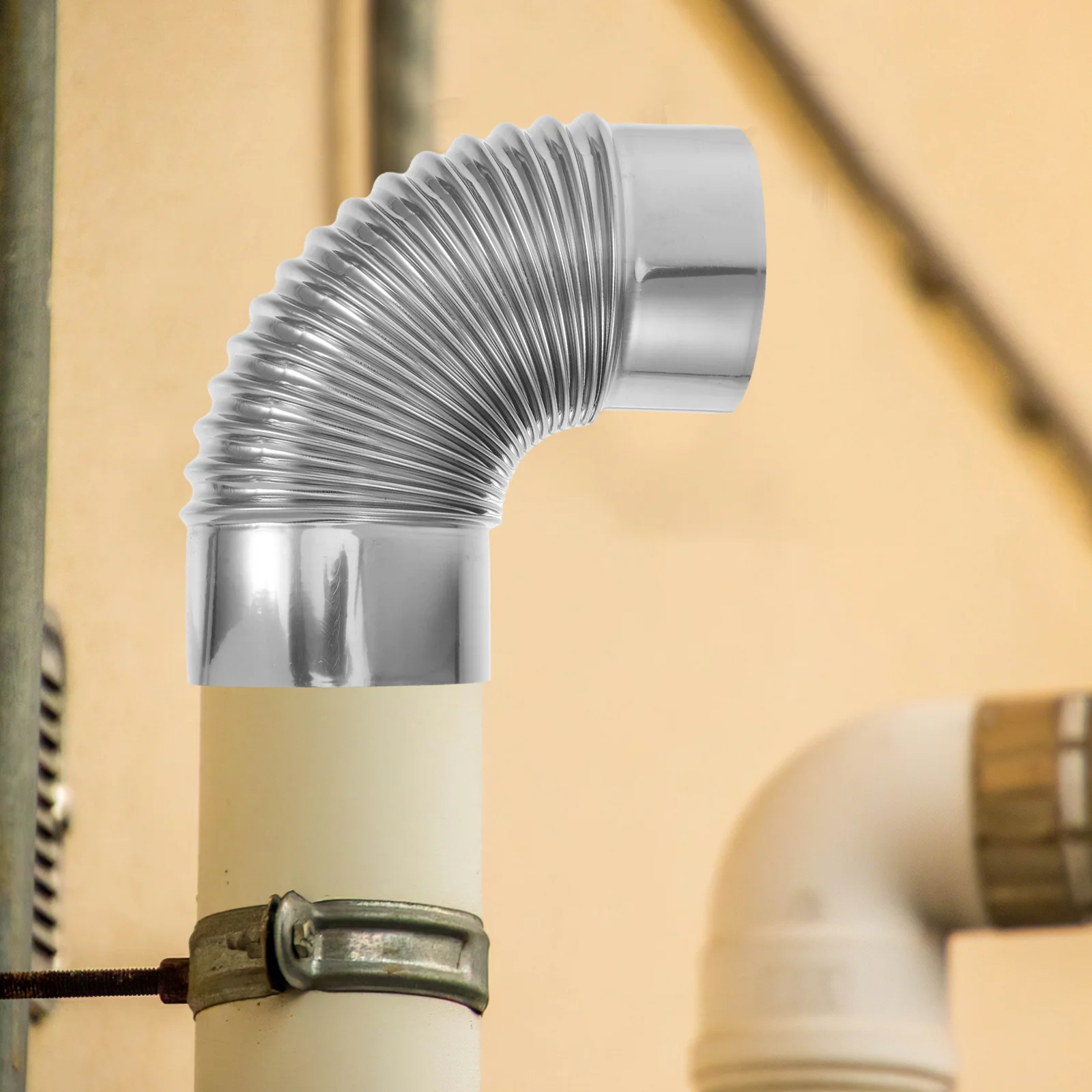 

2pcs Stainless Steel Exhaust Pipe Elbow Flexible Corrugated Ventilation Tube For Water Heater Stove Range Hood Chimney Flue