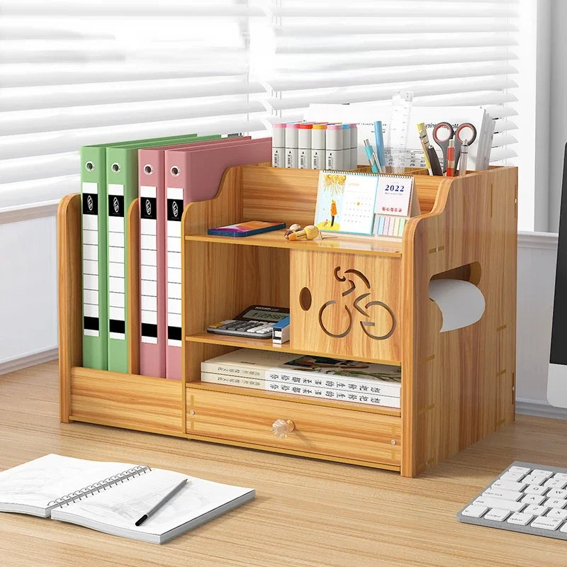 Desktop File Rack Wooden Multi-layer Office and Student File Holder Pen Holder Storage Convenient and Practical Small Bookshelf